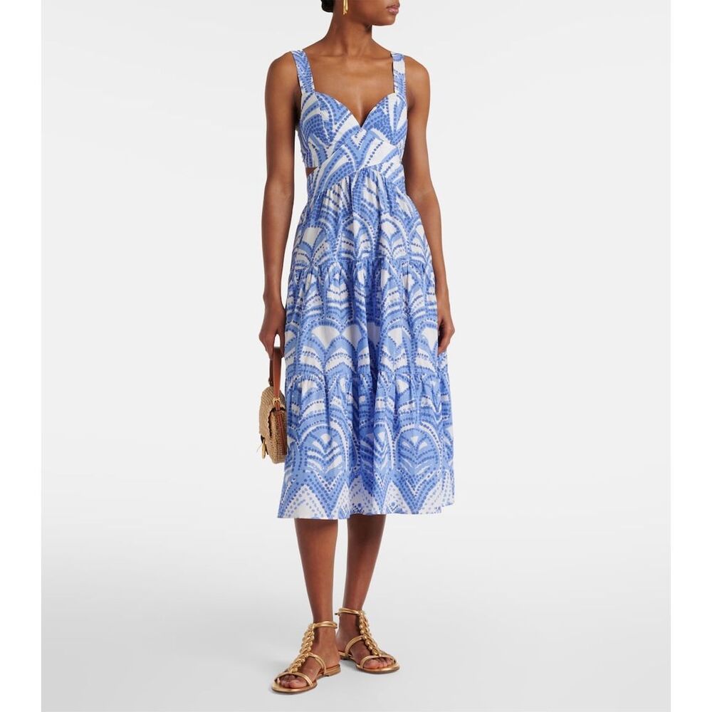 Poupette St Barth Coco Printed Cotton Midi Dress In Blue Himba Size Medium $360
